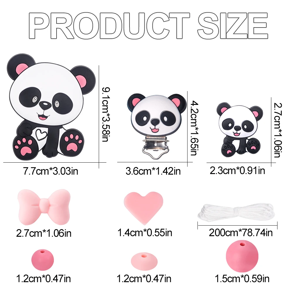 LOFCA 45/46 Uds. Mordedor de cuentas focales de Panda de silicona para dentición de bebé DIY pulsera collar joyería accesorios para manualidades - imagen 4