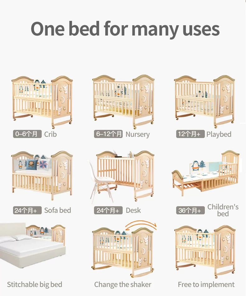 Cuna Para Bebes de alta calidad, cama Para bebé recién nacido, cuna de madera maciza Para niños - imagen 3