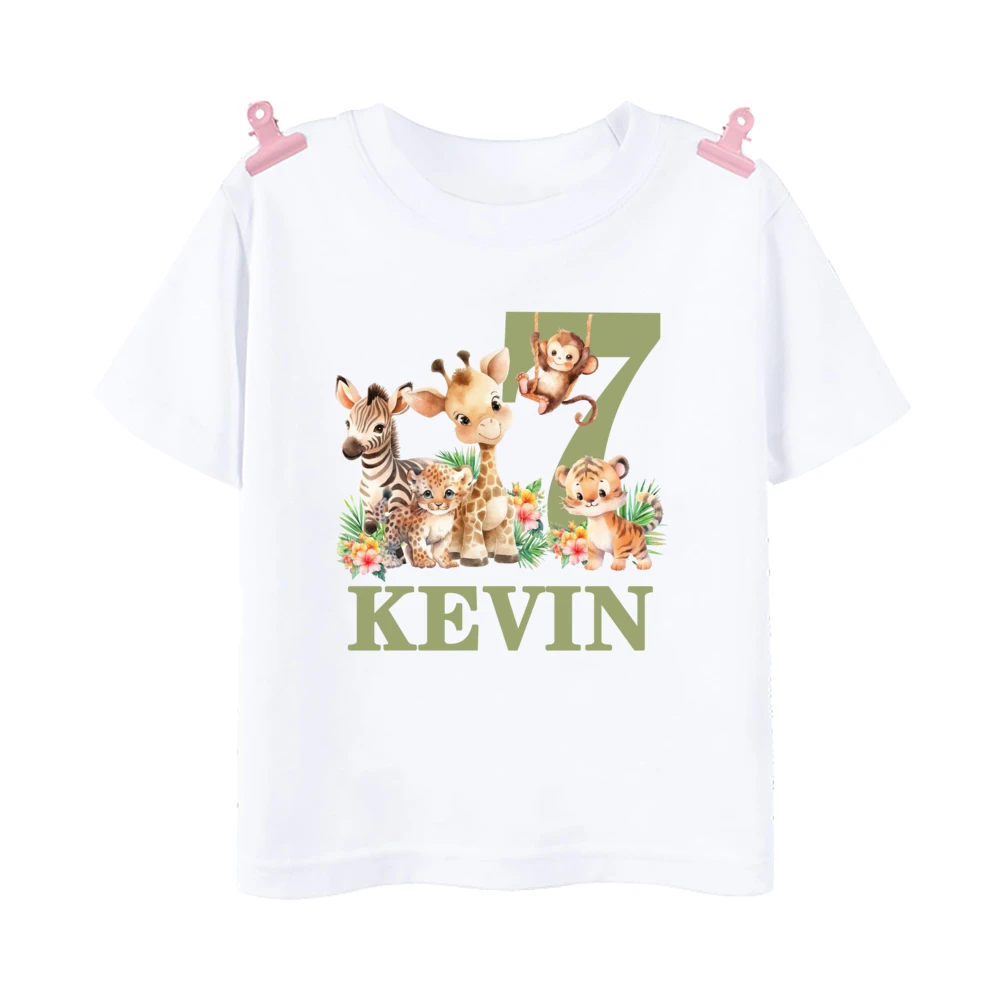 Camisa de cumpleaños personalizada, camiseta de 1 a 9 años, camiseta salvaje para niños, camiseta de fiesta en la jungla, Animal de Safari con nombre, ropa, regalos para niños, Tops - imagen 5