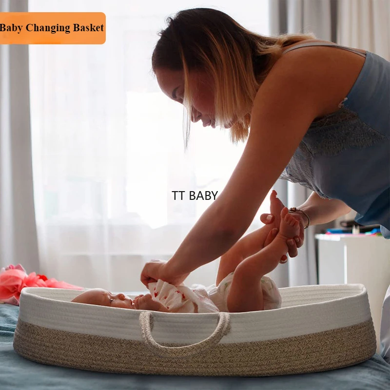 Cesta para cambiar pañales, manta y cambiador para tocador, cambiador de bebé potable para tocador, cesta Moisés para recién nacidos