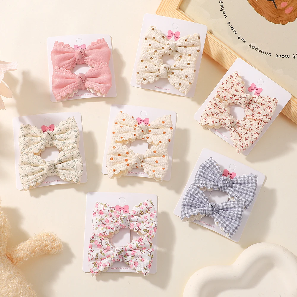 Pinces à cheveux en coton pour enfants, 2 pièces/ensemble, nœuds mignons pour bébés filles, imprimés de fleurs à carreaux, pinces à cheveux d'été, Barrette, accessoires pour cheveux - imagen 5