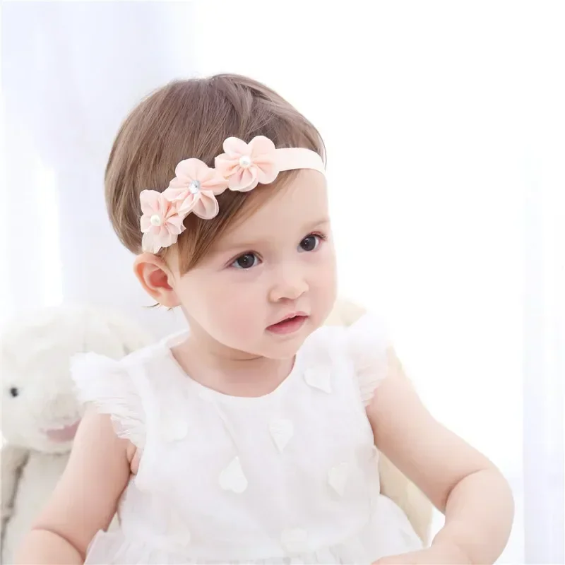 Diademas de flores de encaje versión coreana para niña, banda para la cabeza para bebé, tocado de princesa para niña, cinturón para el pelo encantador, diadema con lazo rosa - imagen 5