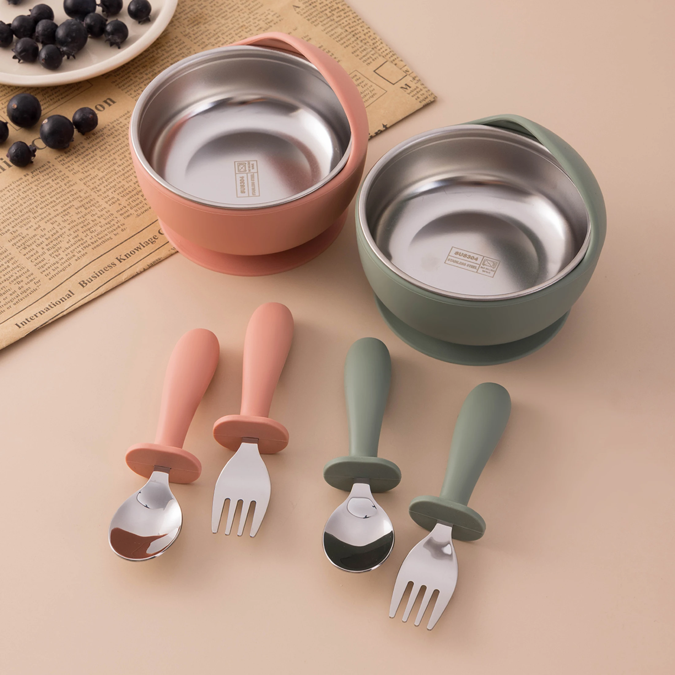 Set alimentación bebé de silicona y acero inoxidable sin BPA - imagen 2