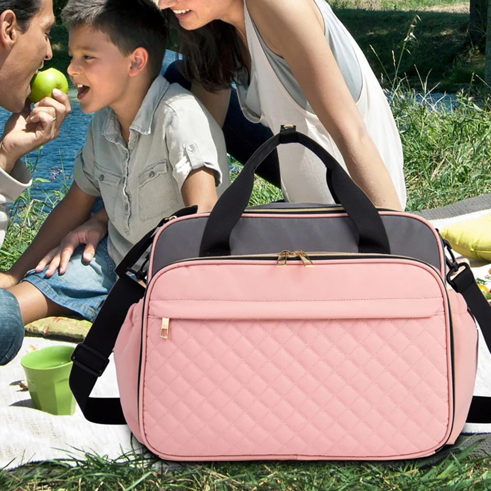 Bolsa de pañales acolchada rosa – Gran capacidad para el bebé