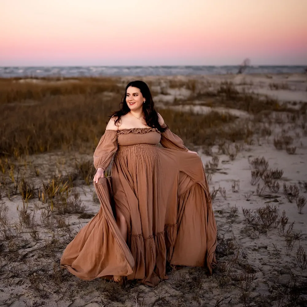 Vestido de maternidad bohemio de lino y algodón para sesión fotos - imagen 2