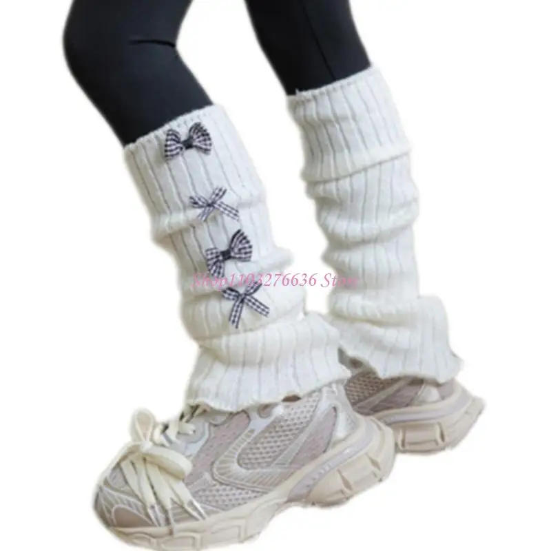 R6FD Sweet Infants Calcetines Mangas Fibra acrílica tejida Longitud rodilla suave para niños Niñas Diario Usar Bownot Long - imagen 5