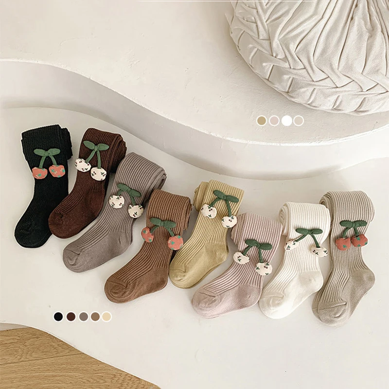 Medias coreanas para niñas, pantimedias para bebés, pantalón tejido de cereza bonita, calcetín, mallas de algodón puro para primavera y otoño, ropa para niños a la moda - imagen 3
