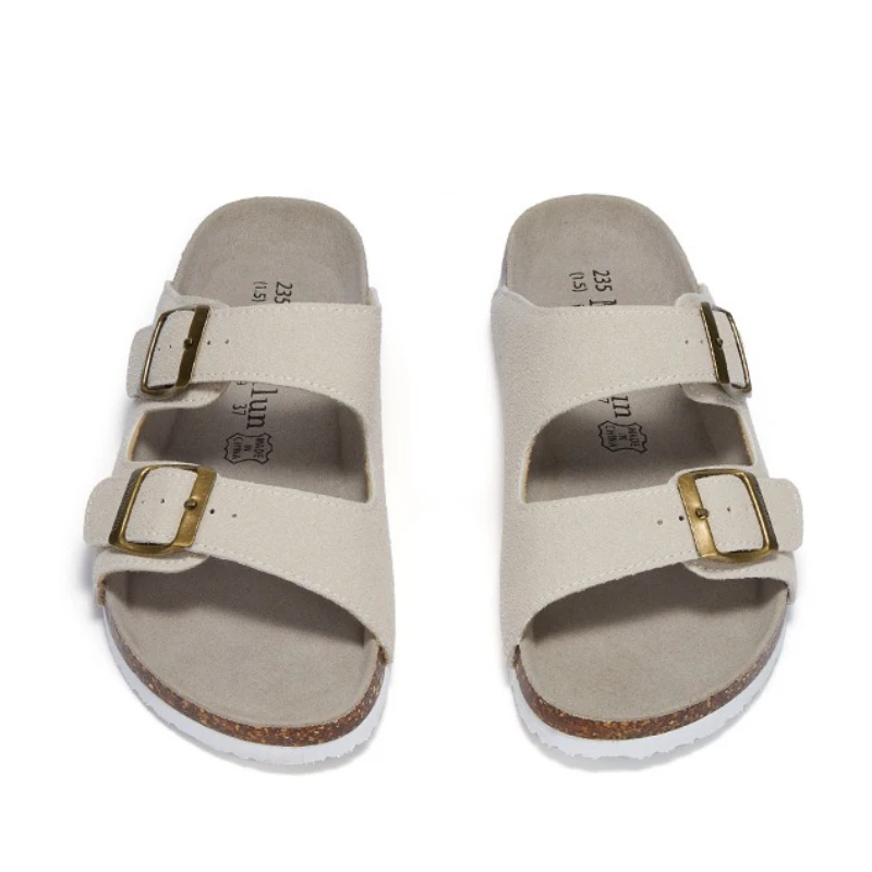 2025 Zapatillas de corcho con plataforma de talla grande 45 para mujeres y hombres, zapatos planos de verano, sandalias de ocio de cuero de ante para parejas en casa y playa - imagen 4