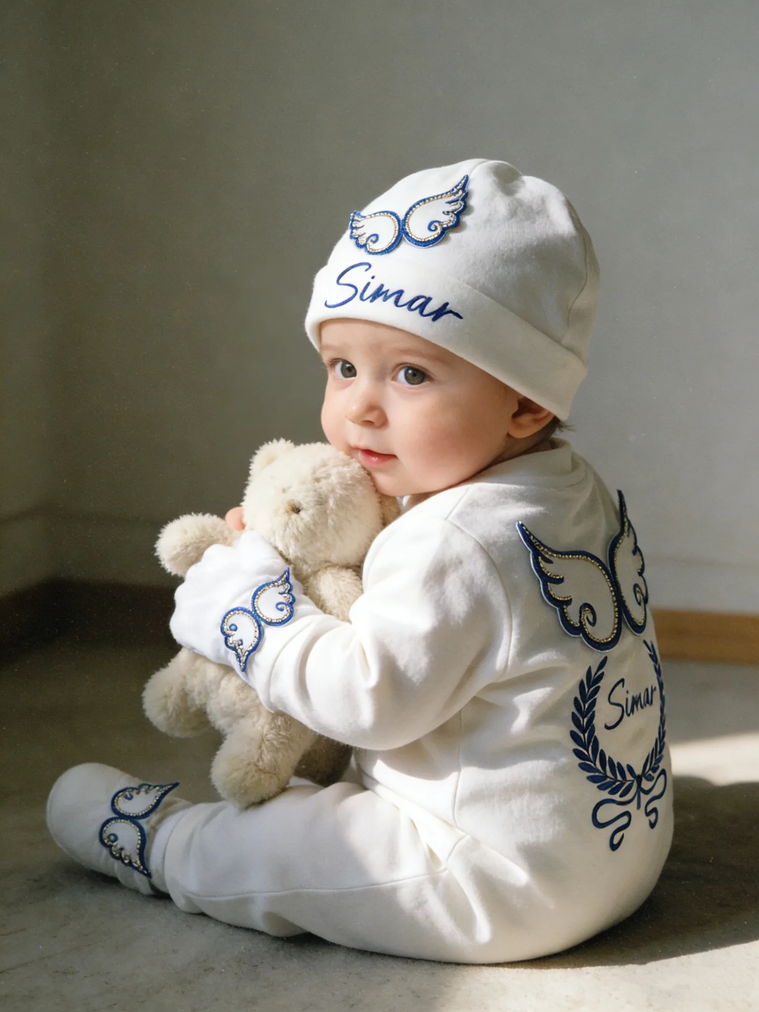 Conjunto de traje de ángel para bebé, color azul, blanco y dorado, ropa para recién nacido estilo Príncipe para uso diario, sesión de fotos, bautismo - imagen 2