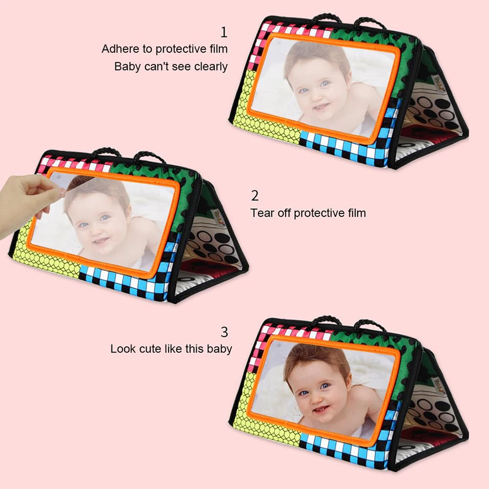 Juguetes de espejo para recién nacidos en blanco y negro, tiempo de barriga para bebés, desarrollo Montessori, juguete sensorial de actividad de alto contraste para gatear - imagen 4