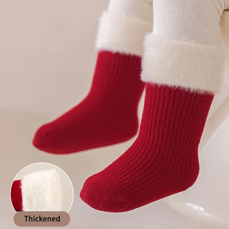 Calcetines de Año Nuevo para bebés y niños 0-12 años - Terciopelo rojo