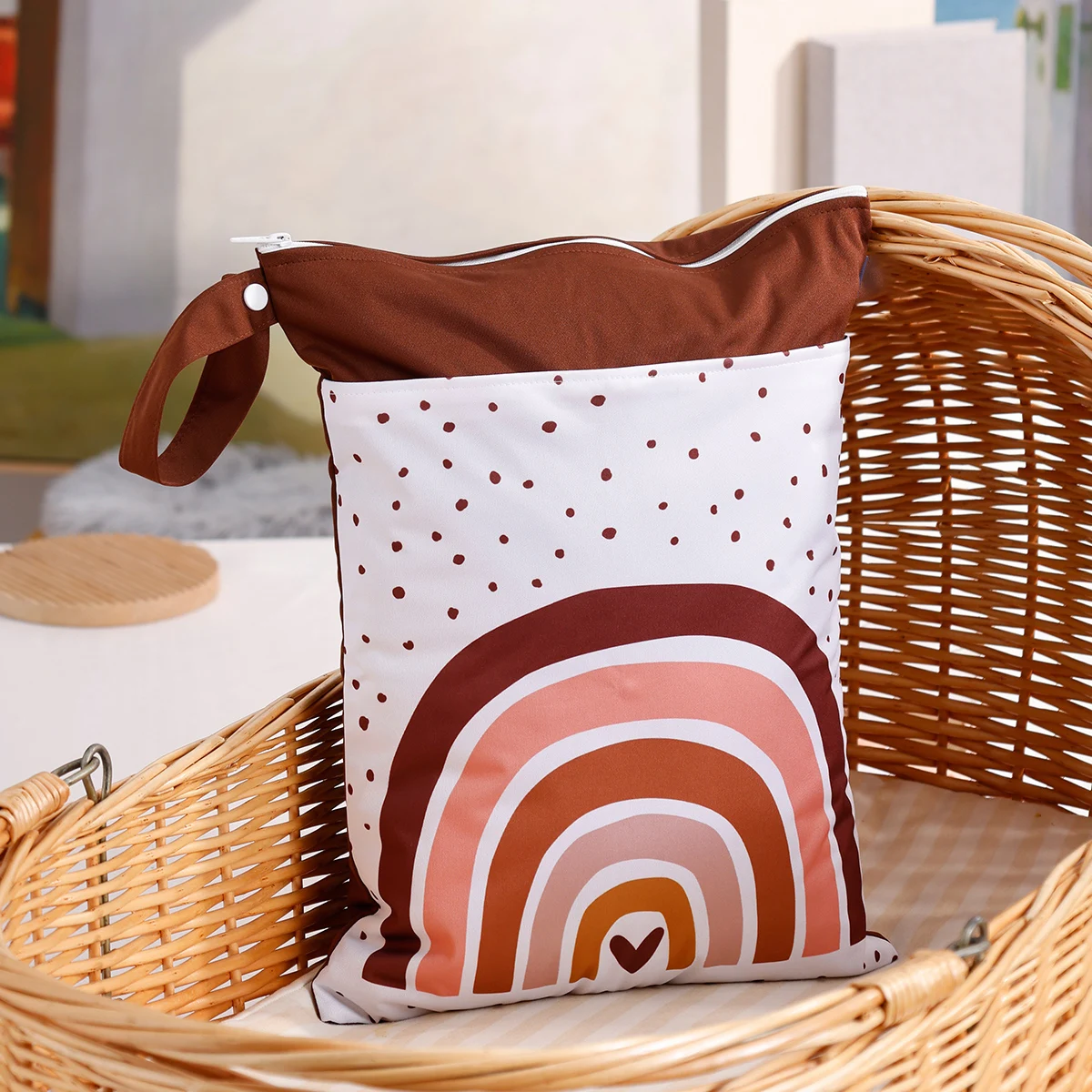 Bolsa de pañales portátil para bebé, bolso de pañales seco y húmedo impermeable impreso, paquete de transporte para cochecito, bolsa de viaje con bolsillos, 1 ud.