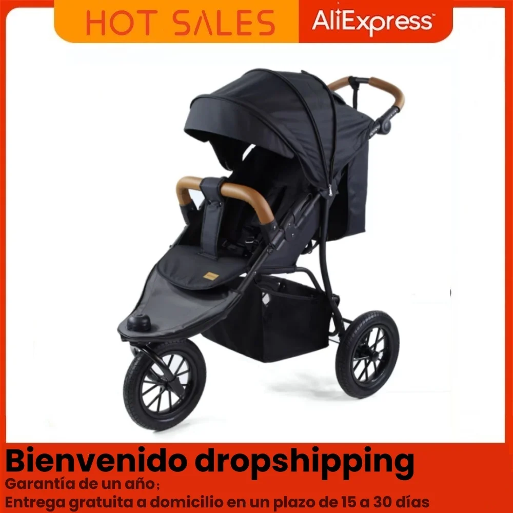 Cochecito de bebé de tres ruedas, carrito absorbente de golpes para bebé y cochecitos ligeros, cochecito para correr plegable con una sola tecla y alta vista