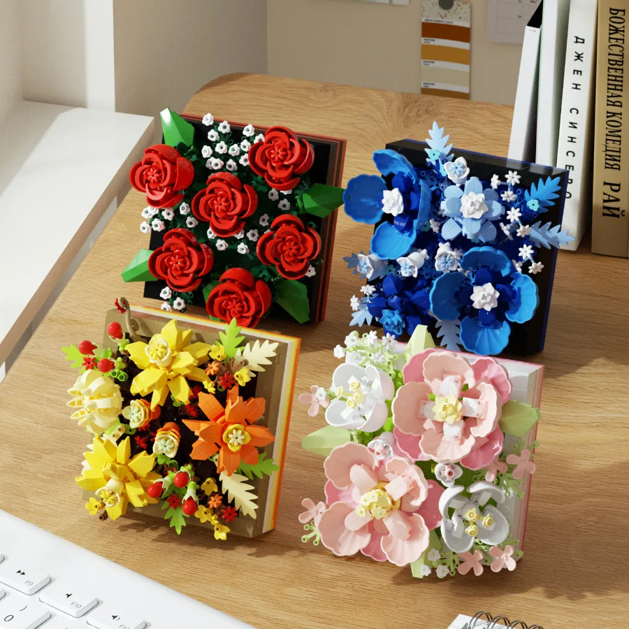 Estante de exhibición de flores, Micro bloque de construcción suculenta, Mini modelo 3D DIY, modelo de ensamblaje de ladrillo, juguete para niños, decoración de escritorio, regalo de Navidad - imagen 3