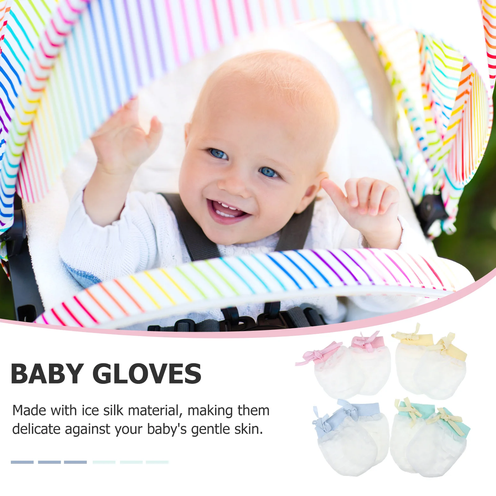 4 pares de manoplas antiarañazos para bebé, guantes elásticos para recién nacido, Protector de manos infantil de seda, manopla para bebé