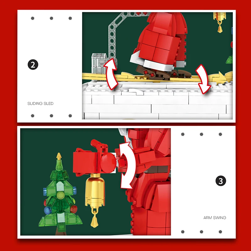 1038 Uds. Bloques de construcción de Papá Noel caja mecánica ladrillos de accionamiento Manual decoraciones creativas de escritorio juguete DIY para niños regalos de navidad - imagen 3