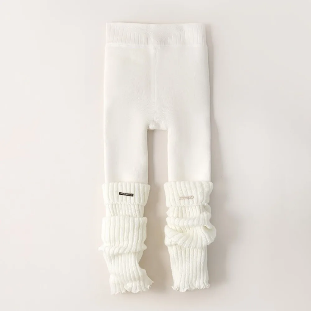 Otoño Invierno Leggings de punto para niñas moda pantimedias de retazos calcetines gruesos cálidos medias apilables a media pantorrilla para niños pequeños - imagen 2