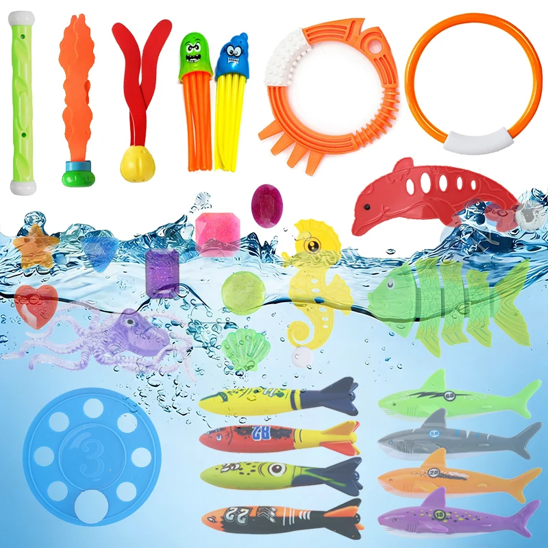 Juego de buceo infantil con anillos delfín para piscina