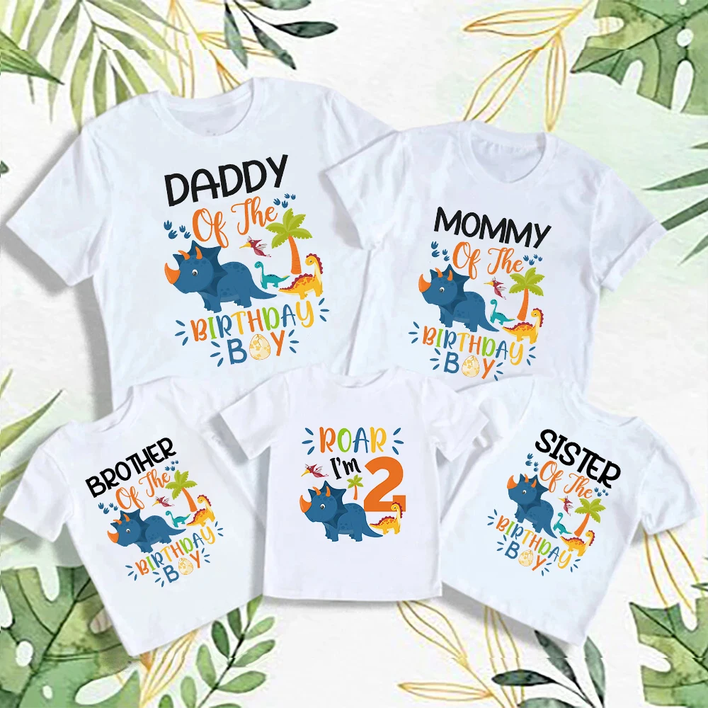 Estampado de dinosaurio niños 2 años cumpleaños familia ropa a juego papá mamá Bro Sis cumpleaños niño camisa camiseta cumpleaños equipo camiseta