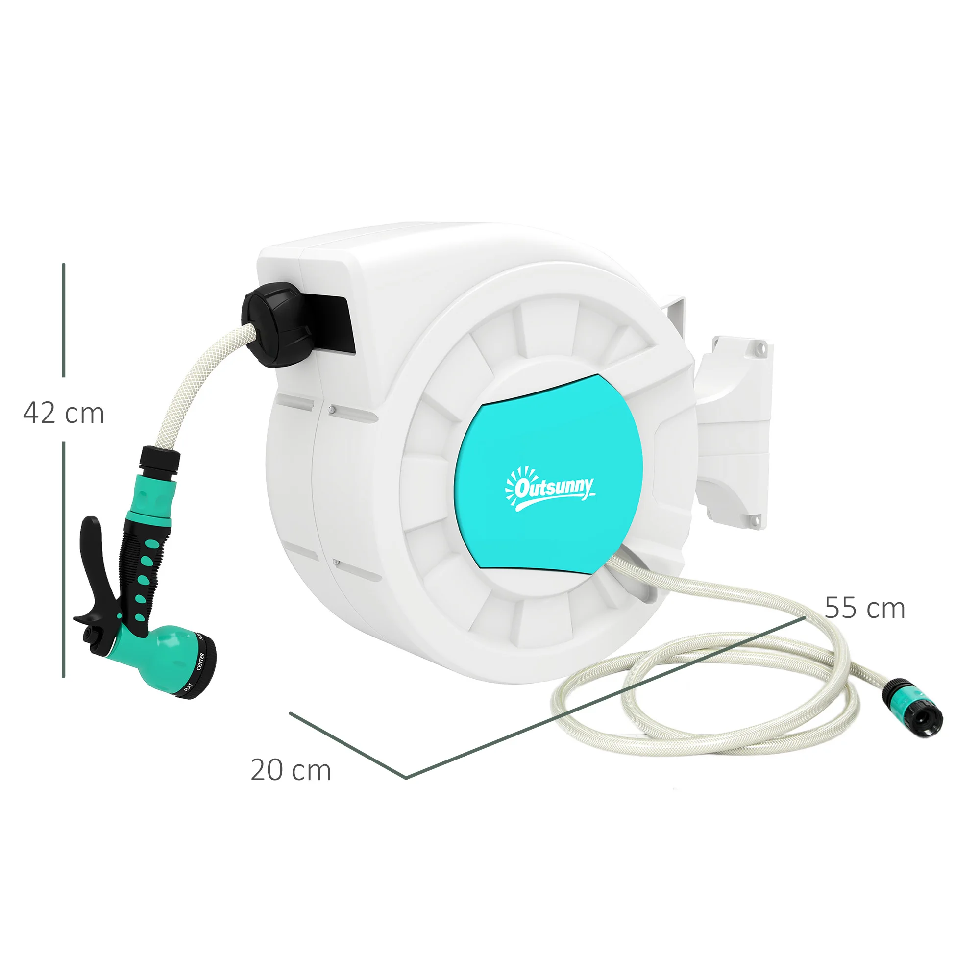 Outsunny Enrollador de Manguera para Jardín 25+2 m con Boquilla de 7 Funciones Carrete de Manguera de Jardín de Pared Giro de 180° Manguera Enrollable con Bloqueo Retorno Automático Gris Claro - imagen 3