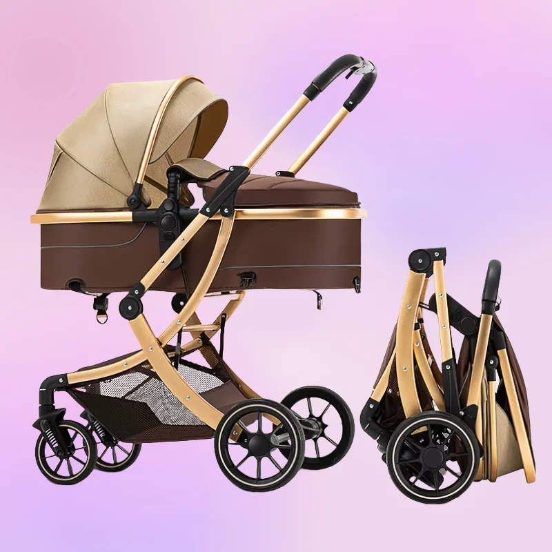 2025 NUEVO Cochecito de bebé 2 en 1 Cochecito de bebé de alto paisaje Se puede invertido y plegado Carro con ruedas para niños