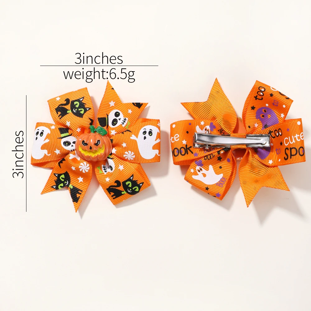 4 unids/set cinta de Halloween niños lazos horquilla para niña divertida calabaza horquilla animación Bowknot horquilla accesorios para el cabello - imagen 3