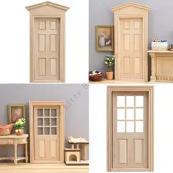 XXFE Puerta tipo granero mini DIY para casas muñecas – Madera natural
