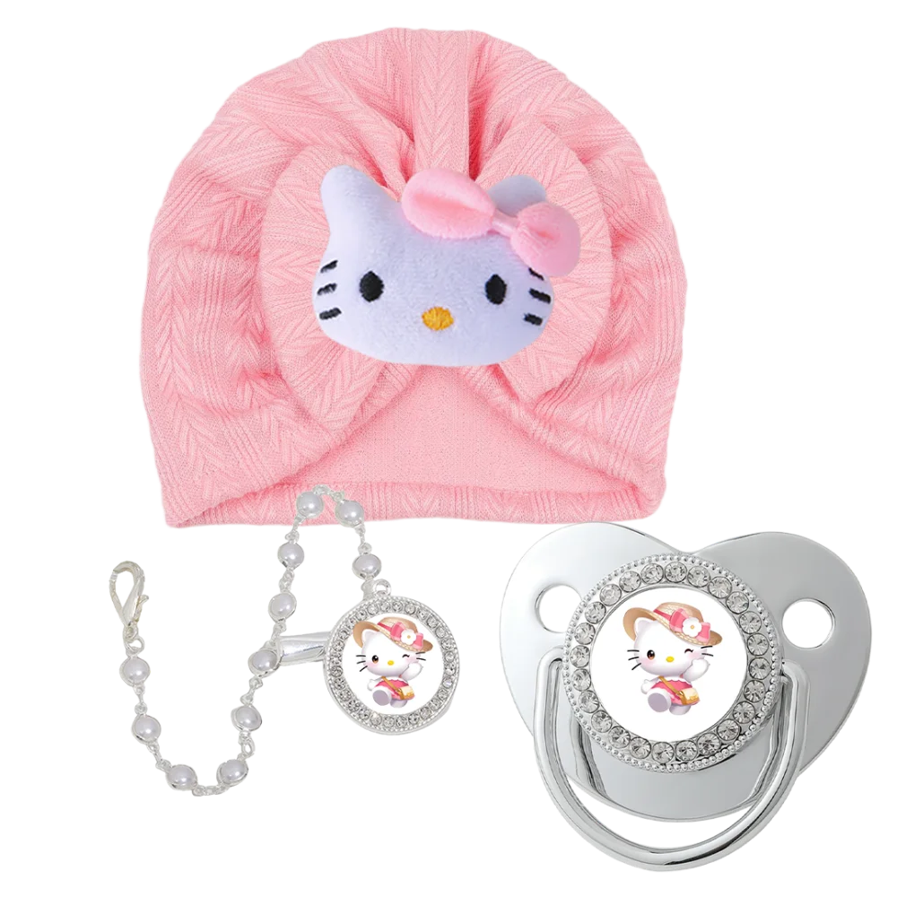Gorro de bebé de felpa de dibujos animados de lujo y chupete de bebé, clip de cadena para alimentación de recién nacido, tetina de bebé ortodóntica, juego de masticación para bebé - imagen 5