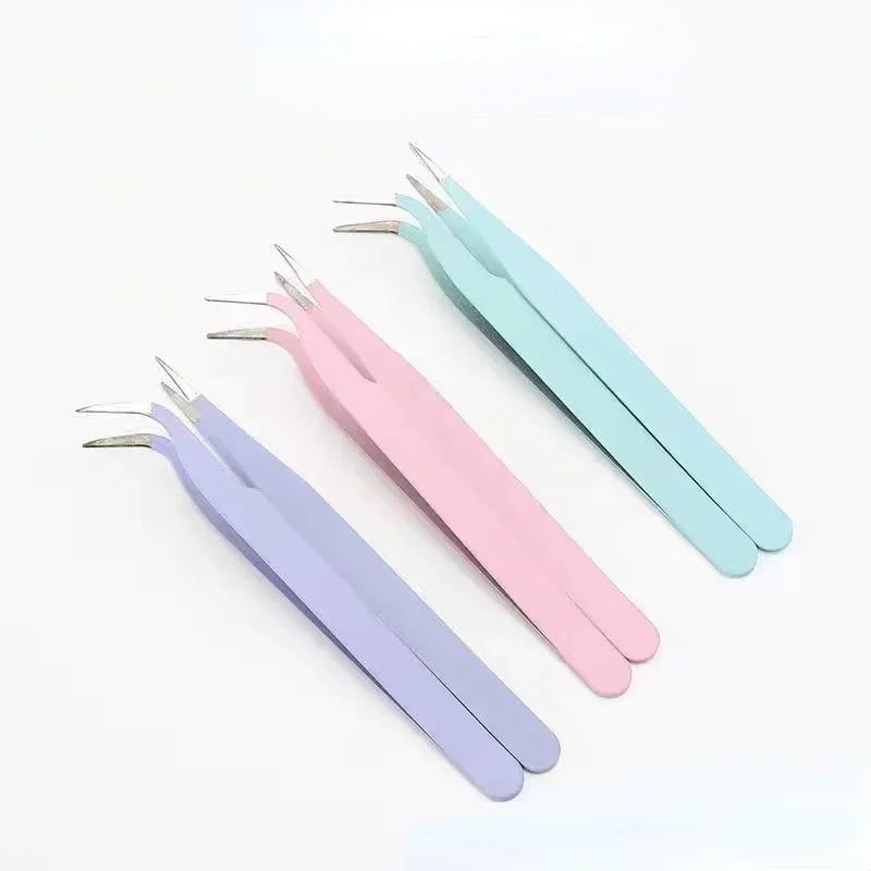 Herramienta de selección recta + curvada de colores de acero inoxidable, pinzas para pestañas para decoración de uñas, pegatina, diamantes de imitación, maquillaje, herramienta de pinzas DIY - imagen 3