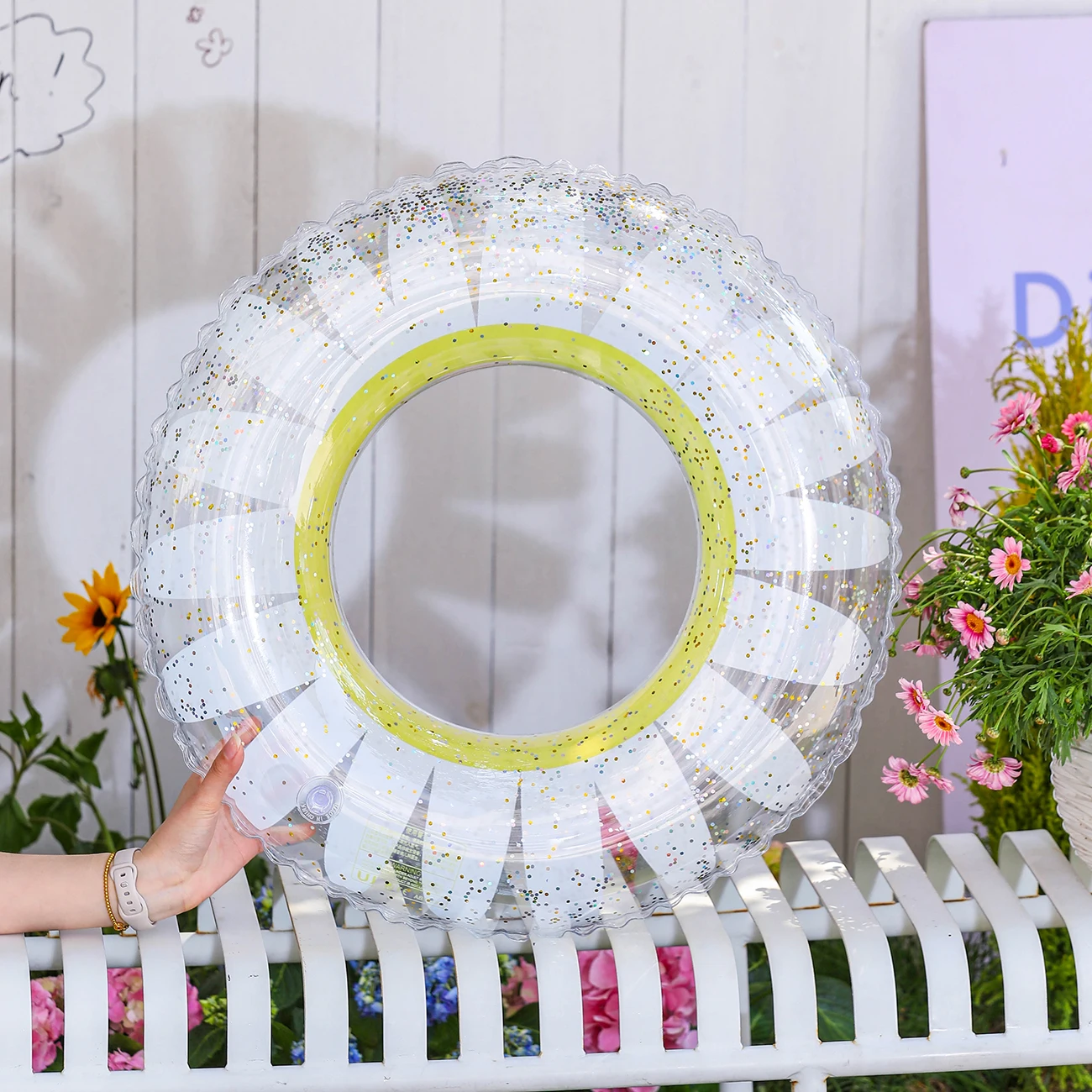 Anillo de natación inflable girasol con purpurina plegable - imagen 2