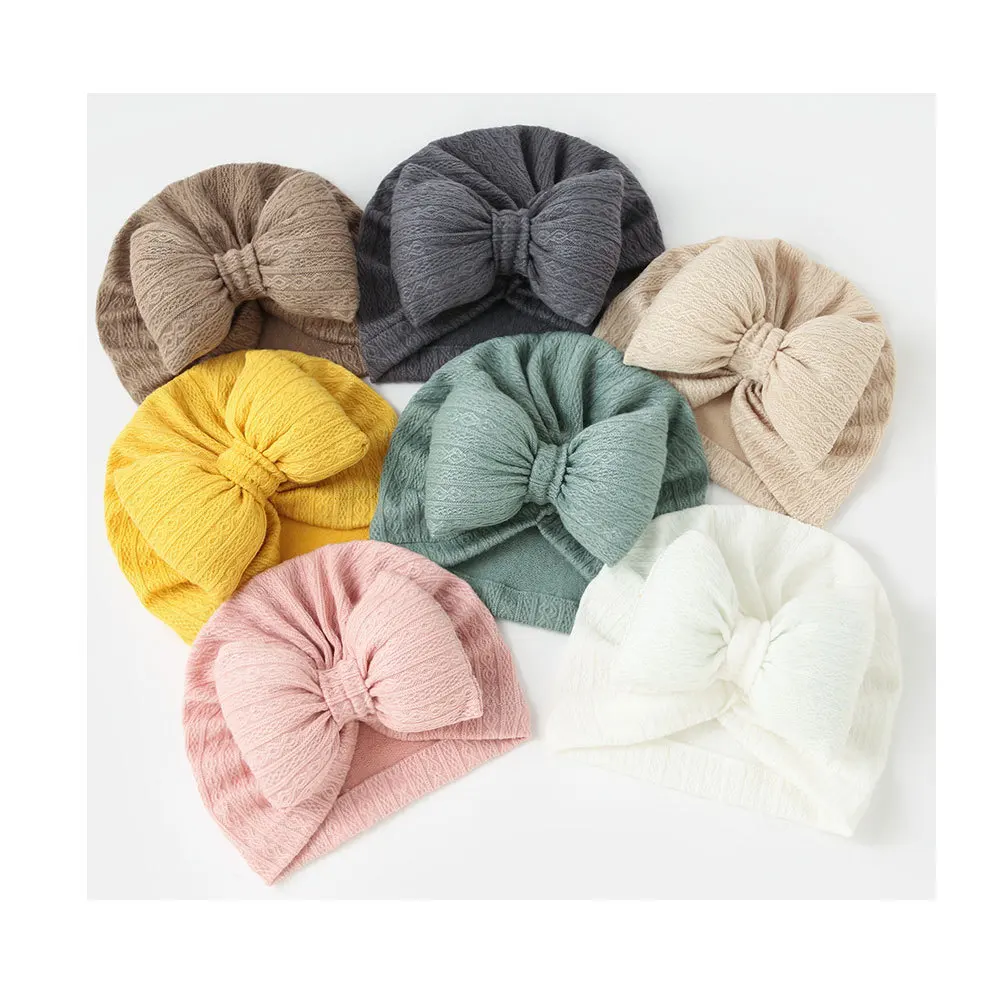 Dulce lindo Bowknot bebé turbante sombrero suave recién nacido niñas gorra gorros diadema Color sólido niños gorra gorros diadema - imagen 5