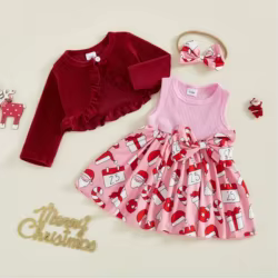Conjunto de ropa de bebé para niña pequeña, vestido sin mangas con lazo + tops de manga larga + diadema