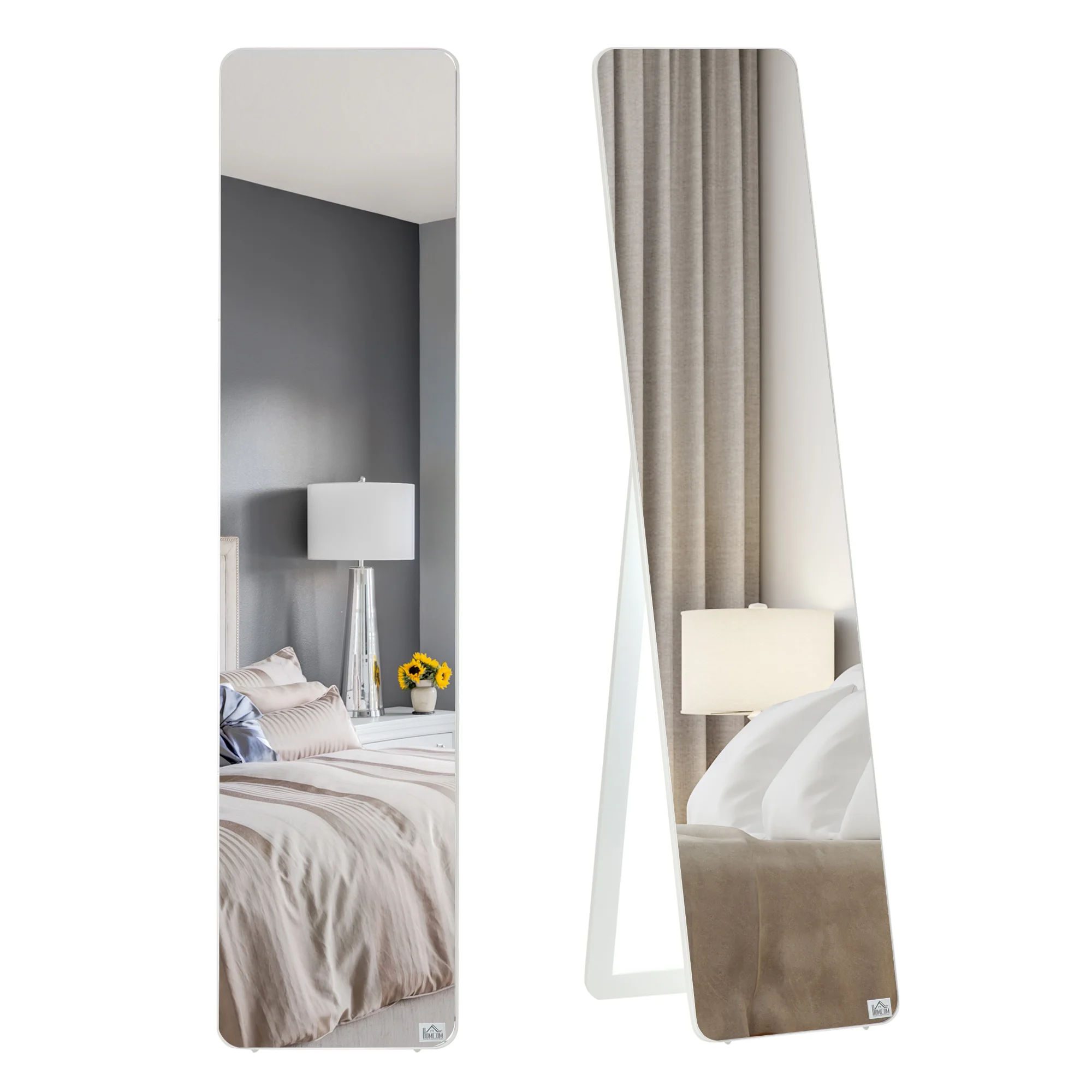 HOMCOM Espejo de Pie Cuerpo Entero Rectangular Espejo de Pared con 2 Formas de Uso Marco de Madera de Pino Moderno para Pasillo Dormitorio Sala de Estar 37x43x156 cm Blanco - imagen 2