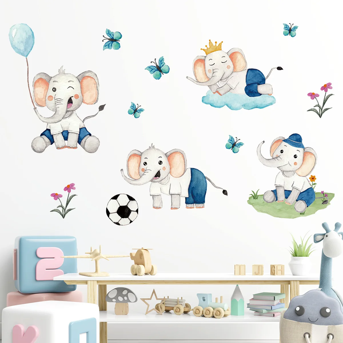 Pegatinas de pared de elefante bebé de dibujos animados, pegatinas de decoración para habitación de niños, calcomanías para guardería, papel tapiz artístico de pared para aula y jardín de infantes - imagen 2