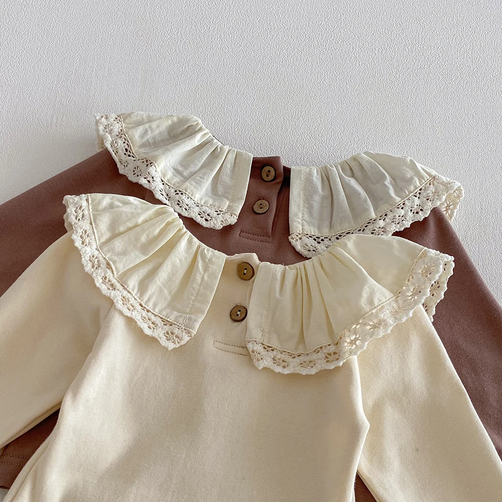Polo manga larga niña con cuello solapa encaje – Primavera y otoño - imagen 3