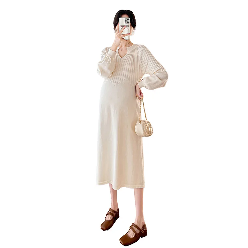 996 #   Otoño Invierno moda de punto maternidad suéteres largos sueltos vestido Casual ropa para mujeres embarazadas embarazo posparto - imagen 5