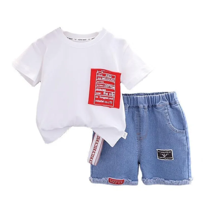 Ropa de verano para bebé y niña, camiseta con letras, pantalones cortos, conjunto de 2 piezas, chándal informal para niño pequeño