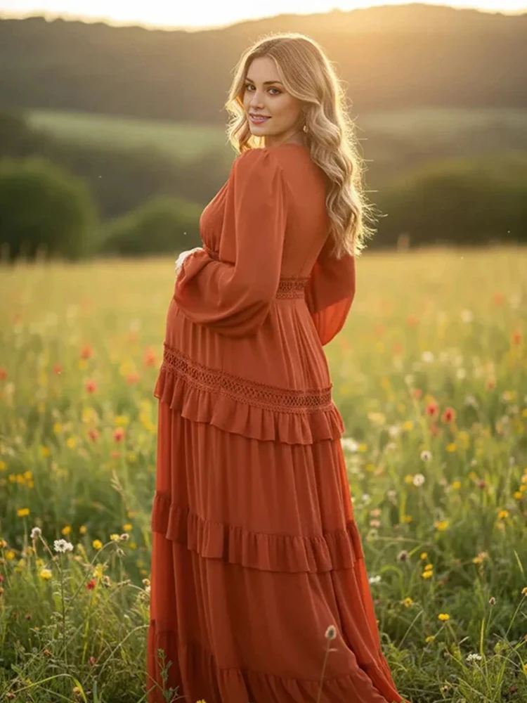Vestido premamá bohemio con encaje para sesión de fotos embarazo - imagen 4