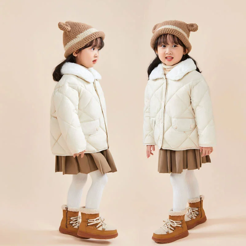 Abrigo invierno algodón cálido con cuello felpa para bebé y niño - imagen 4