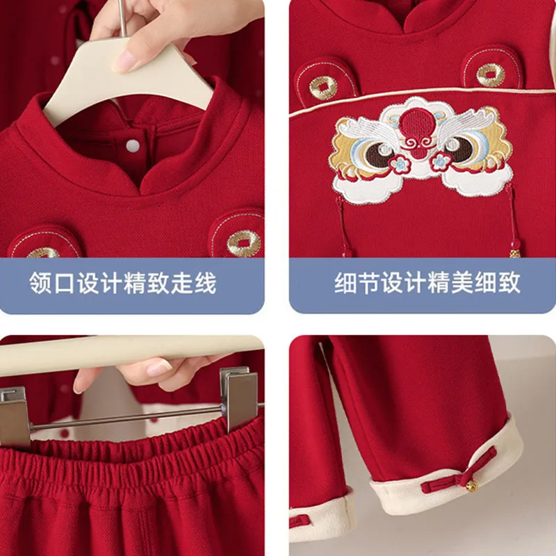 Conjunto bebé manga larga – Rojo con dibujos animados primavera otoño - imagen 2