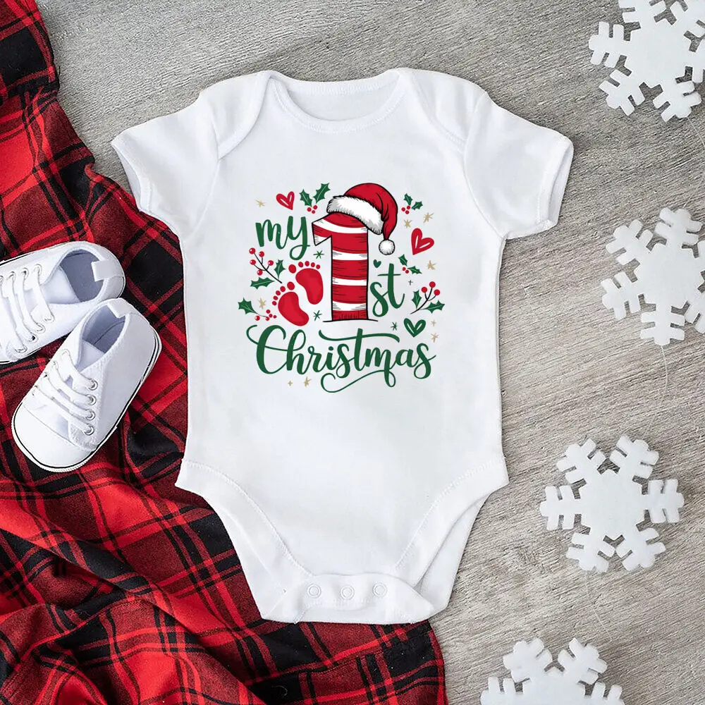 Mameluco con estampado de mi primera Navidad para bebé, pelele de manga corta para niño y niña, mono de Navidad para niño pequeño, traje para fiesta de Navidad, mono infantil - imagen 4