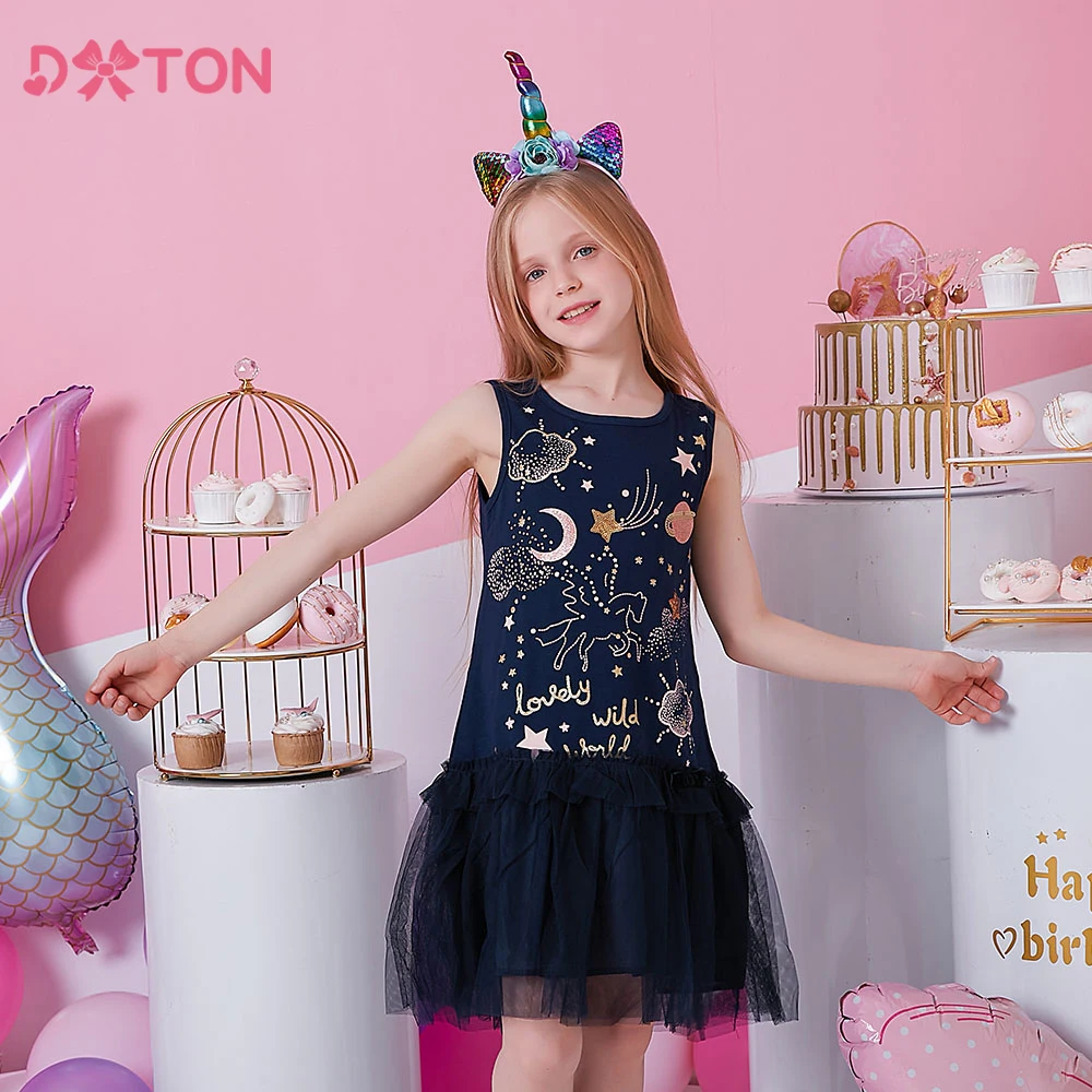 Vestido sin mangas de verano DXTON para niñas con unicornio y estrellas - imagen 3