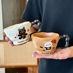Taza cerámica de oso bonita con mango grande y boca ancha para oficina