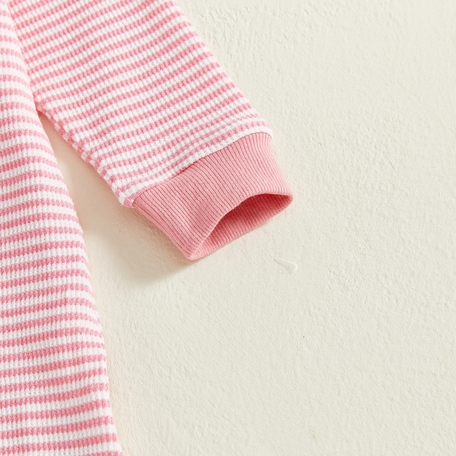 VISgogo Mameluco a rayas para niñas con bordado de letras, monos de manga larga con volantes y lindo conjunto de diadema - imagen 5