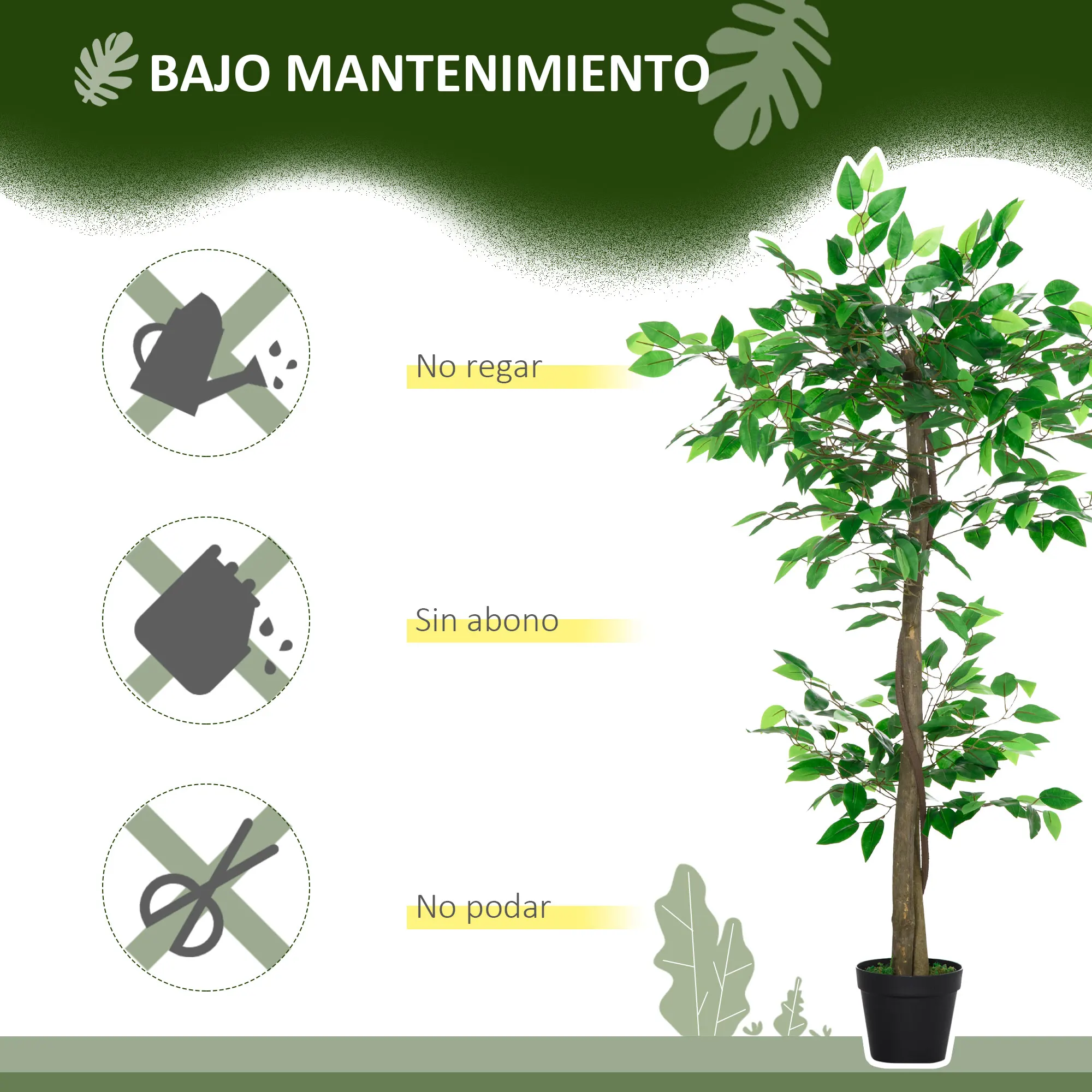 Outsunny Árbol de Té Artificial 120 cm Planta Artificial con 546 Hojas Musgo y Maceta Planta Artificial Decorativa para Interior y Exterior Hogar Salón Oficina Verde - imagen 5