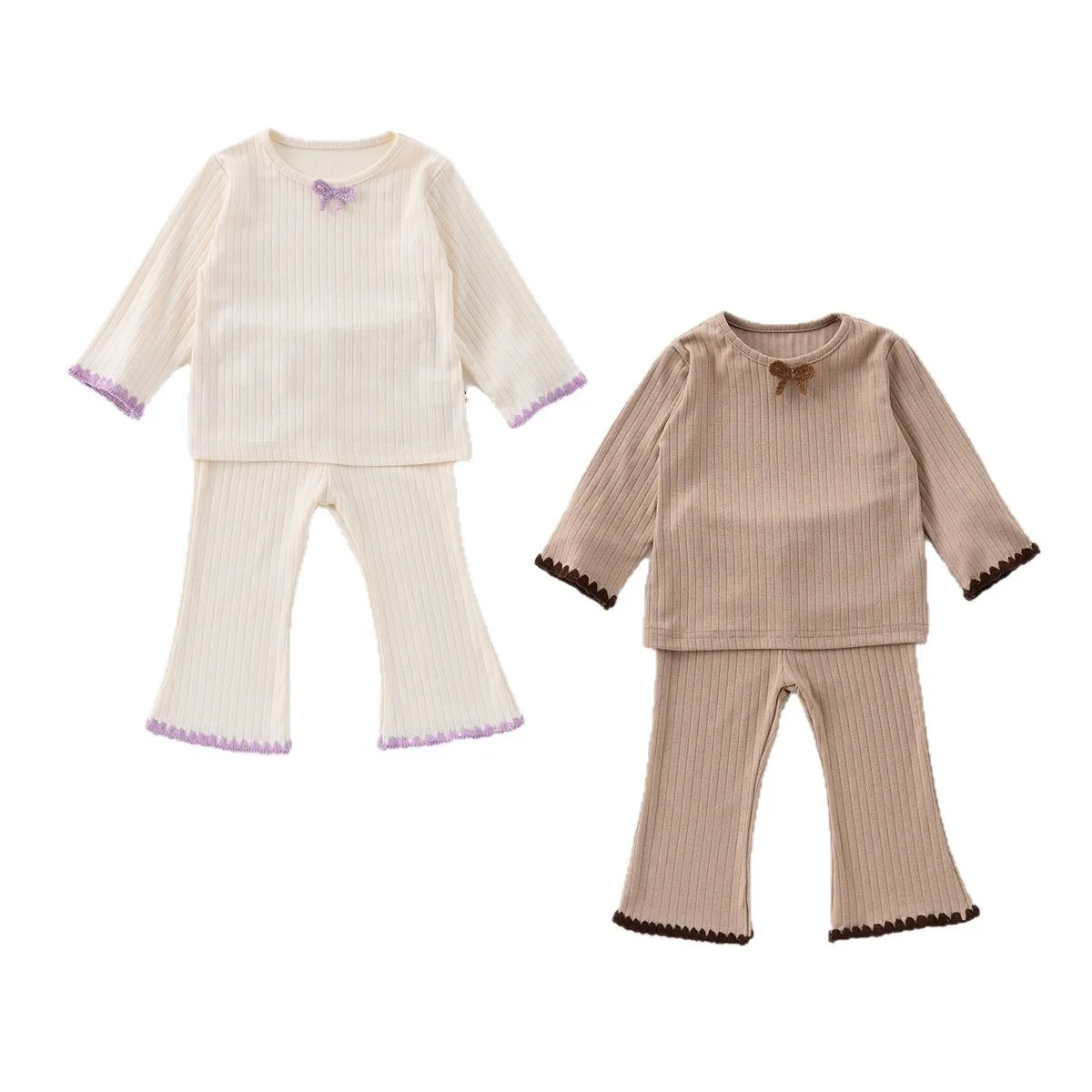 MILANCEL, nuevo conjunto de pijamas de primavera para bebés, ropa de noche con tiras bonitas para niños, ropa para el hogar con lazo para niñas, ropa para el hogar para niños - imagen 5