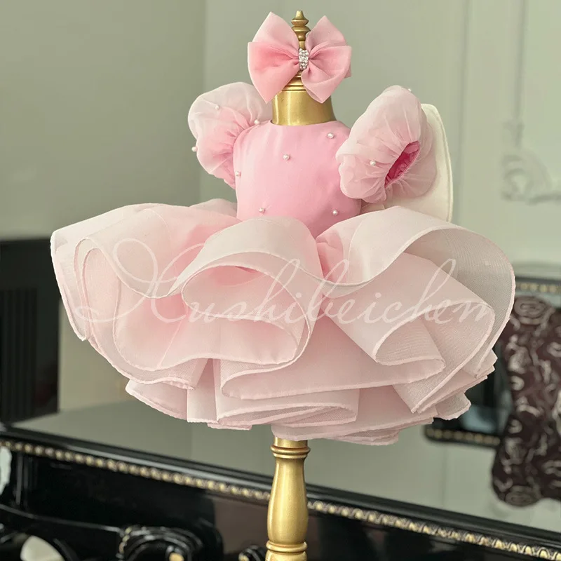 Vestido para niñaConjunto de vestido de princesa infantil con mangas de burbujas y mangas de piano, para el primer cumpleaños de una niña