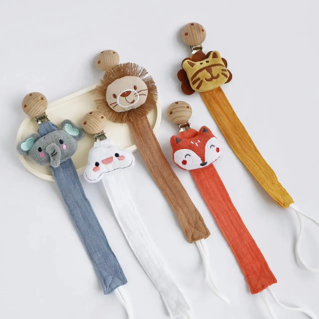 Cadena de chupete de bebé de dibujos animados, tela de algodón para recién nacido, cadena de chupete de animales, soporte para chupete, Material ecológico - imagen 3