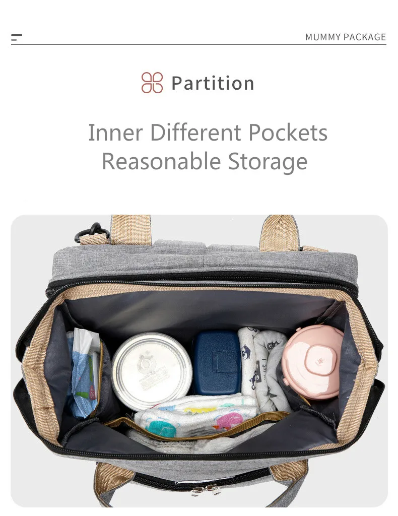 Bolsa de pañales para kits de cuidado del bebé, mochila para cama, bolsas multifuncionales para lactancia al aire libre con ganchos, bolsas para cochecito de pañales de maternidad - imagen 5