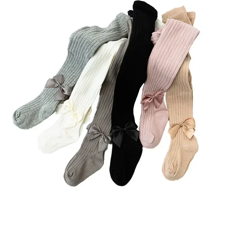 Pantimedias de primavera y otoño para niña de 70-130cm de altura, pantimedias coreanas con lazo a rayas verticales, medias para bebé de 0 a 12 años - imagen 2